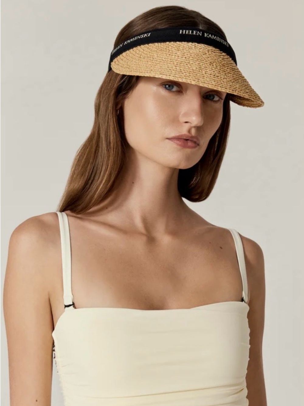 Helen Kaminski Straw Visor with Black Logo Band